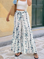 Pantalon Large Imprimé Fleuri Nœud Devant