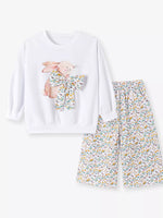 Ensemble Sweat Lapin & Pantalon Fleuri Fille