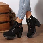 Bottines À Lacets Boucle Talon Épais