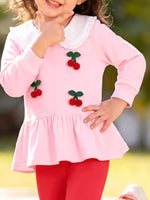 Ensemble Haut Peplum Cerises & Legging Fille