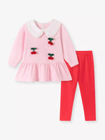 Ensemble Haut Peplum Cerises & Legging Fille