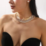 Parure Boucles D'Oreilles & Collier Perles Plaqué Or 18K