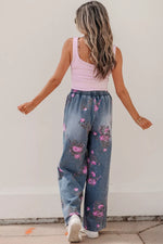 Jean Imprimé Fleuri Large Taille Élastique