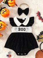 Ensemble Robe Fantôme Velours & Headband Nœud Halloween Fille