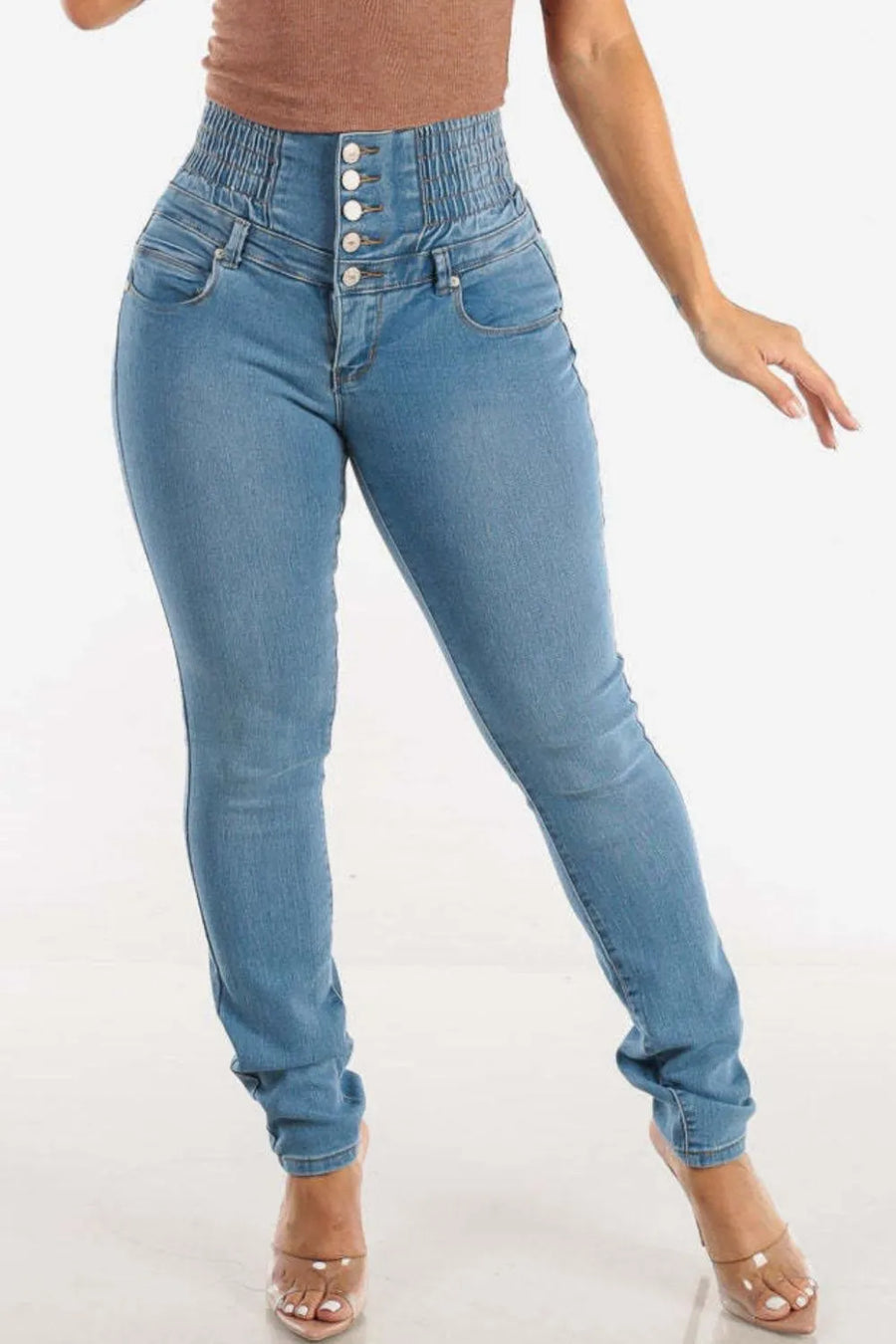 Jean Taille Haute Skinny Boutonné Galbant