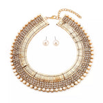 Parure Boucles D'Oreilles & Collier Perles Plaqué Or 18K