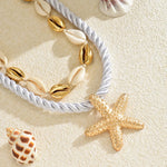 Collier Cordon Perles, Coquillage & Étoile De Mer 2 Pièces
