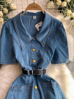 Robe en Jean Boutonnée Manches Courtes