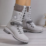 Bottes Mi-Mollet Grises à Lacets & Sangles Bijoux — Style Chic Alpine & Kawaii Distingué