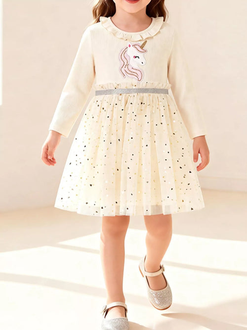 Robe Tulle Licorne Brodée & Volants Fille