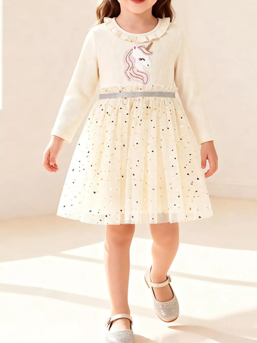 Robe Tulle Licorne Brodée & Volants Fille