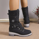 Bottes Mi-Mollet Grises à Lacets & Sangles Bijoux — Style Chic Alpine & Kawaii Distingué