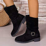 Bottes Mi-Mollet Slouchy en Suédine Noire à Boucle — Style Chic Kawaii & Rock Romantique