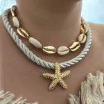 Collier Cordon Perles, Coquillage & Étoile De Mer 2 Pièces