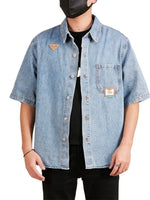 Chemise en Jean Boutonnée Manches Courtes Homme