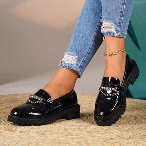 Mocassins Bout Rond Chaîne Décorative