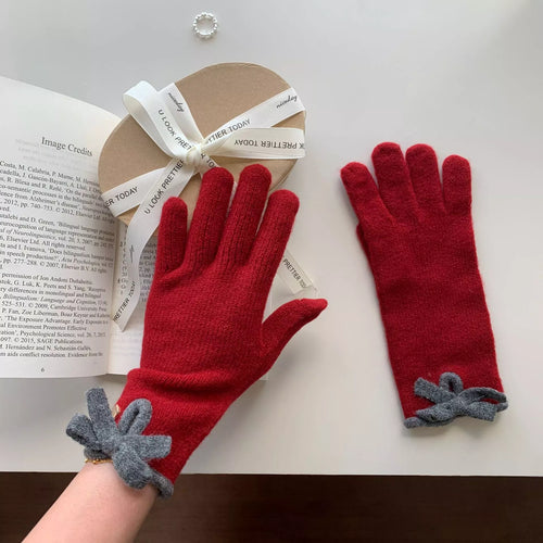 Gants Tricotés Ornés D'un Nœud