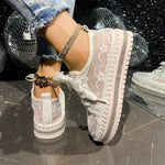 Baskets Basses en Dentelle & Lacets Ruban — Style Chic Kawaii & Glamour