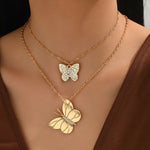 Collier Strass Papillon 2 Pièces Plaqué Or 18K
