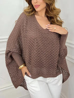Pull Oversize Col V Crochet Manches Chauve-Souris