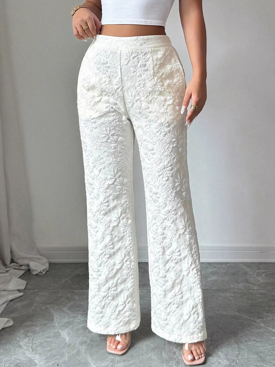 Pantalon Large Fleuri Texturé