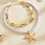Collier Cordon Perles, Coquillage & Étoile De Mer 2 Pièces