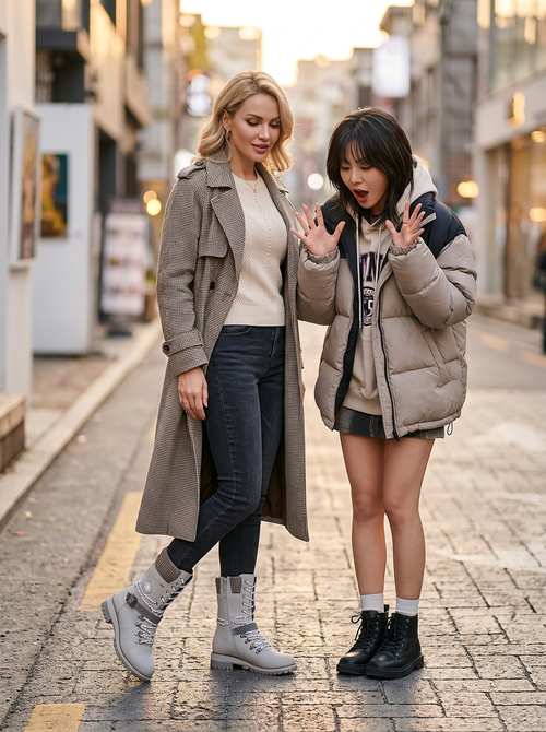 Bottes Mi-Mollet Grises à Lacets & Sangles Bijoux — Style Chic Alpine & Kawaii Distingué